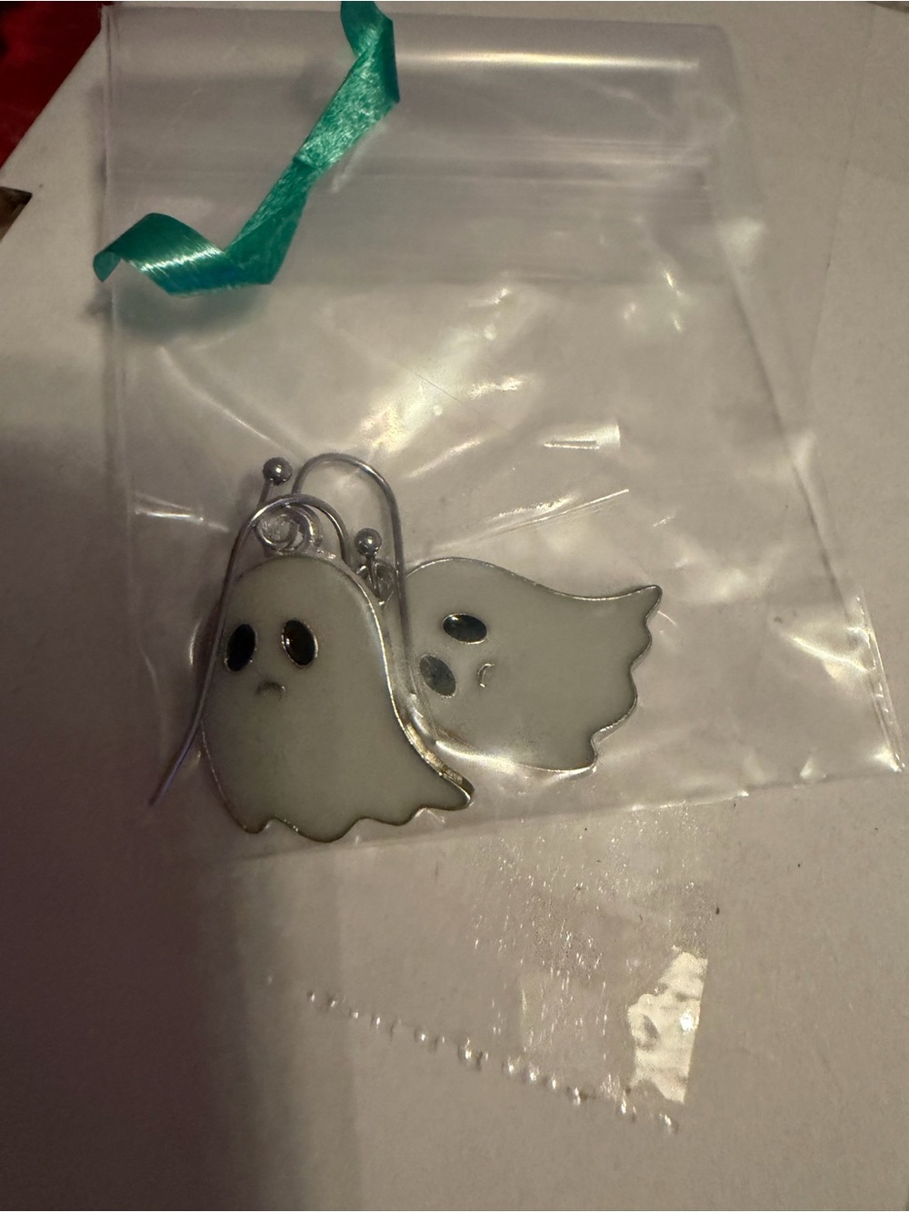 Cute White Ghost Drop Earrings - Handmade Glow n Dark Luminous Enamel Silver NWT